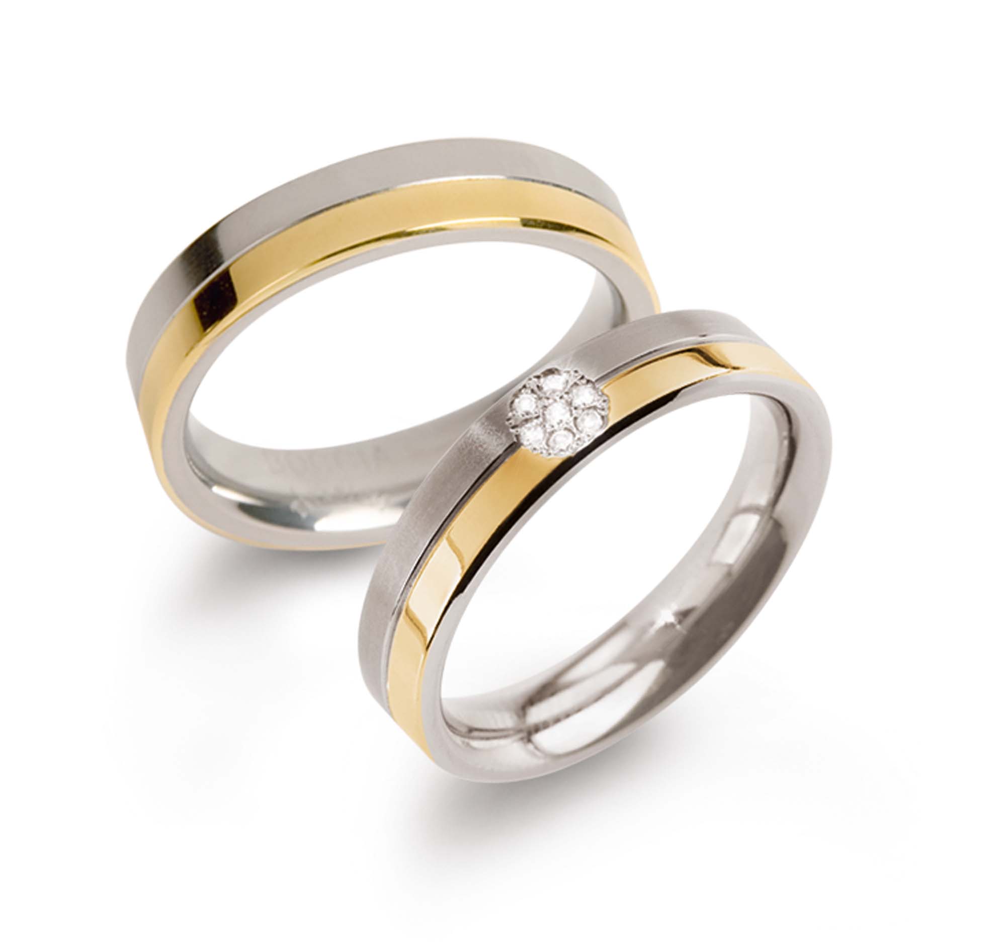 0129-06-0129-02LnKnjrkT3ImKf Boccia nickelfreie Trauringe Titan bicolor mit Diamanten Eheringe