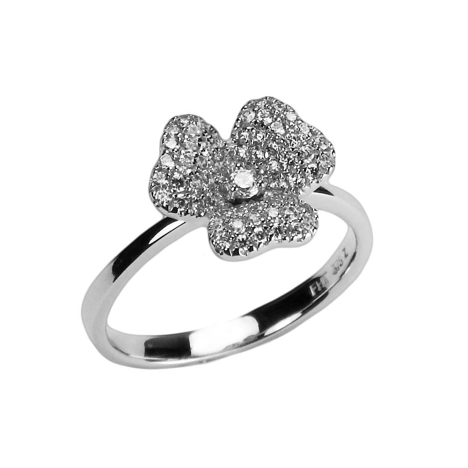 31088 Damenring Herzblätter Weißgold 375/000 mit Zirkonia, Herzring, Verlobungsring