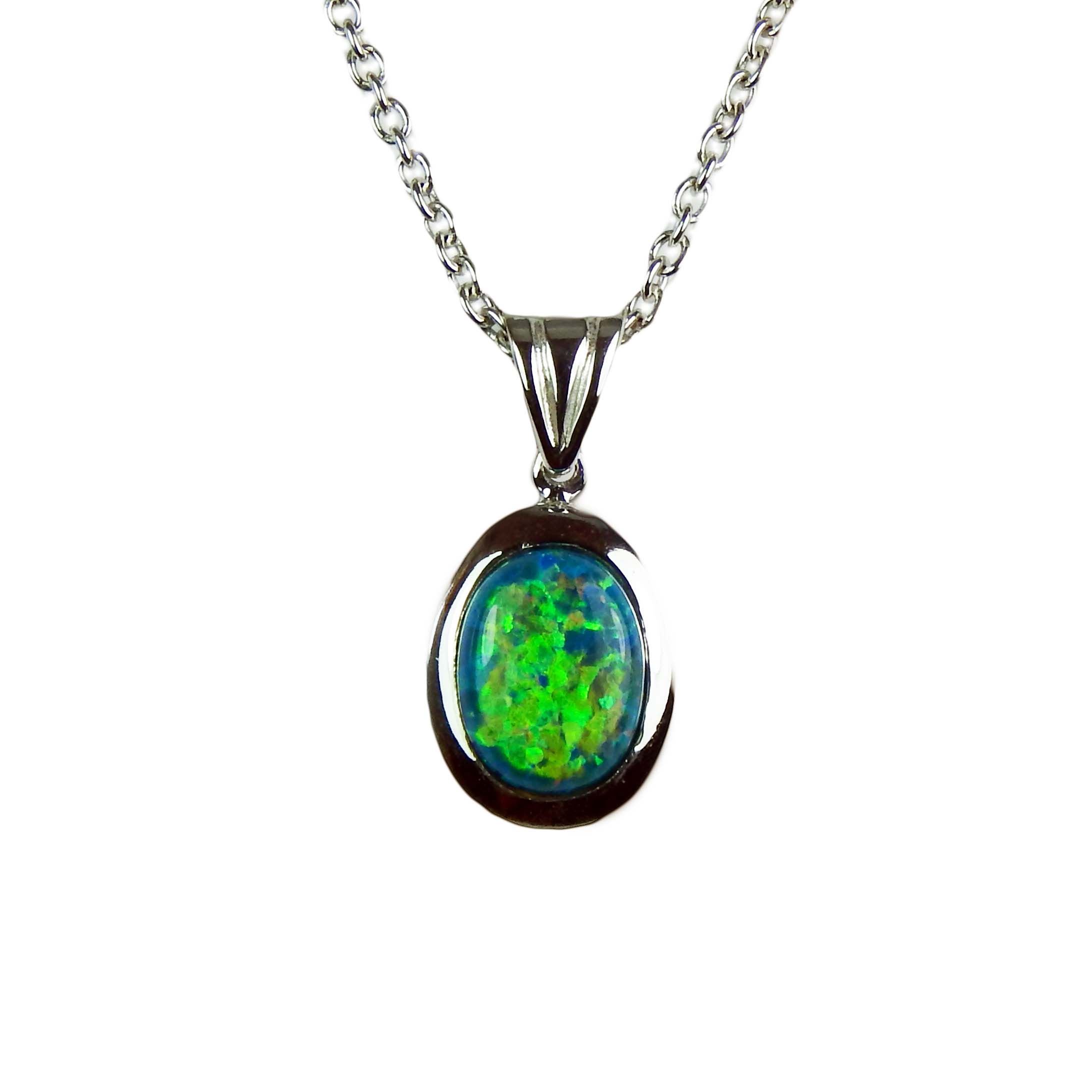 31064 Anhänger Weißgold 375/000 mit synthetischem Opal Cabachon Opalanhänger