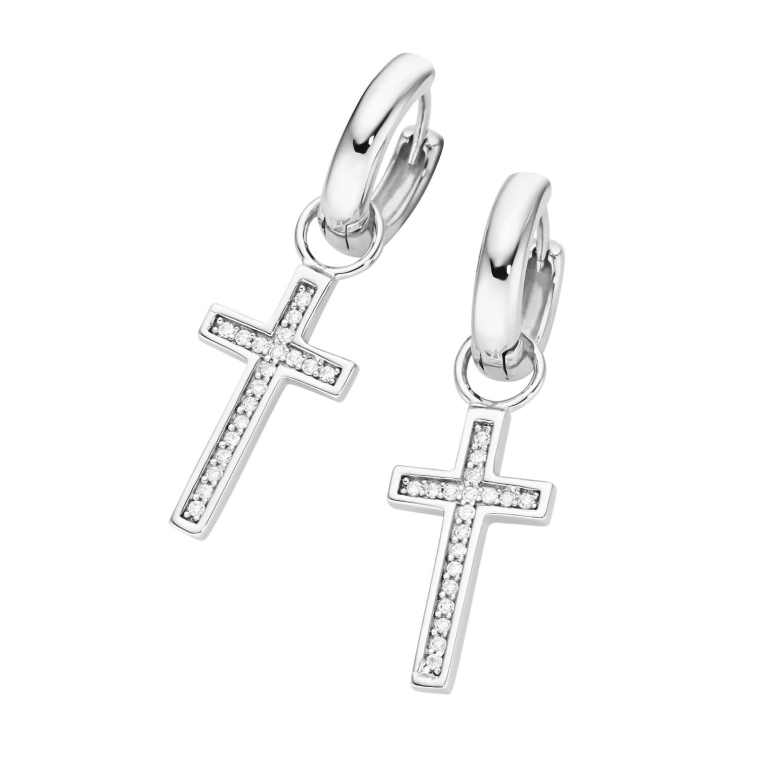 34551 Creolen aus rhodiniertem Silber mit Kreuz-Einhängern