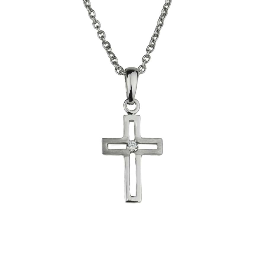 Kreuz Weißgold 585/000 mit Brillant