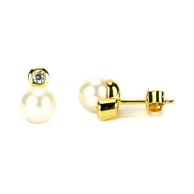 31264 Perlohrstecker Gelbgold 585/000 mit Zirkonia Ohrringe mit Perlen Gold