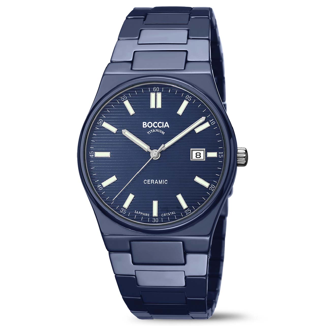 Boccia nickelfreie Herrenuhr Titan mit blauer Keramik Quartz