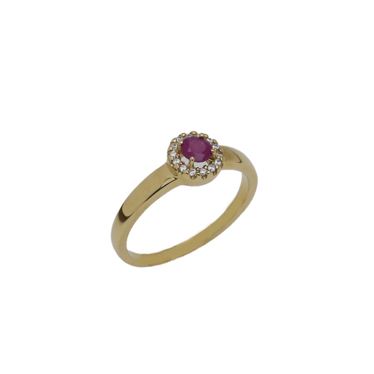 33041 Damenring Gelbgold 333/000 mit Rubin und Zirkonia