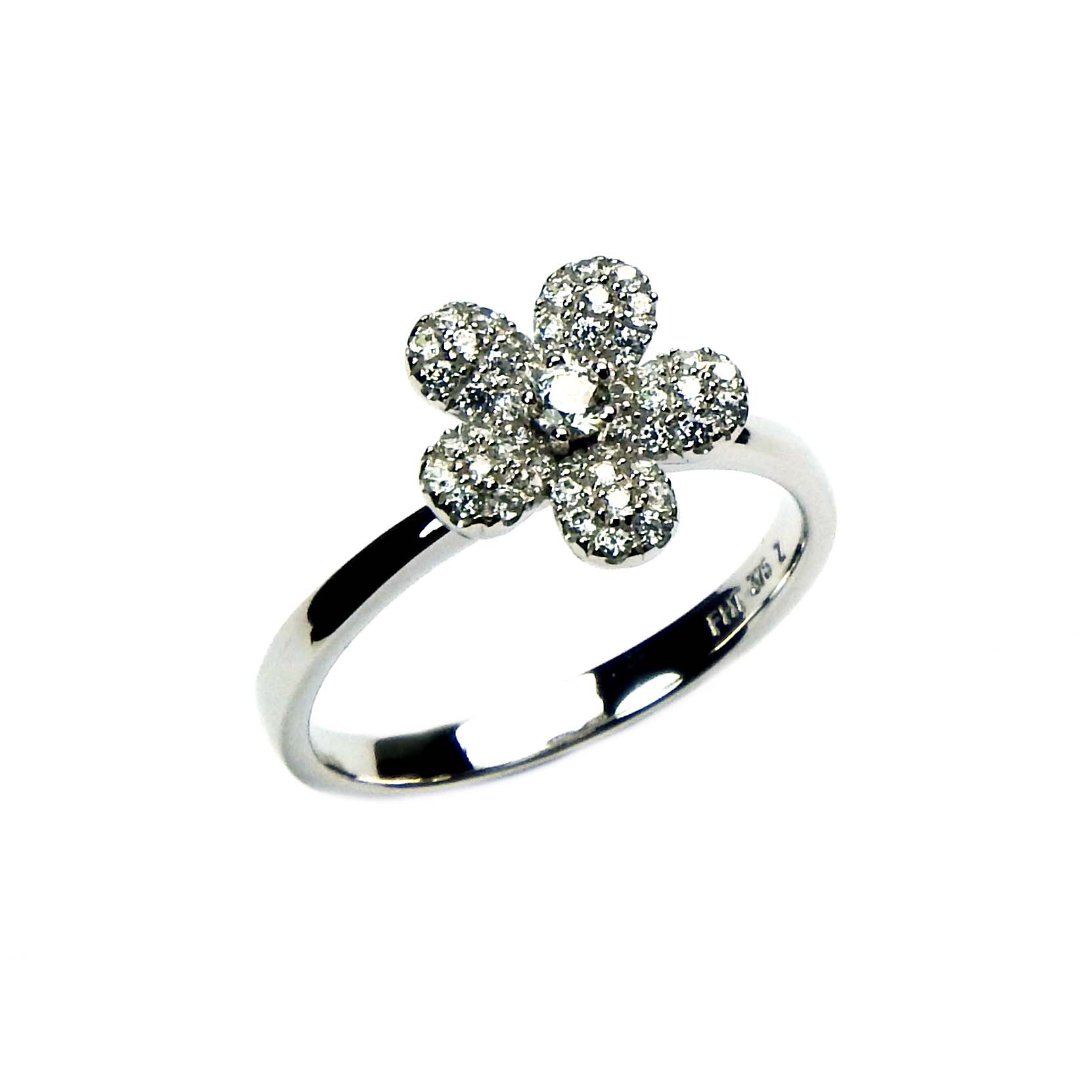 31089 Damenring Weißgold 375/000 mit Blüte, Blütenring mit Zirkonia, Zirkoniaring für Damen