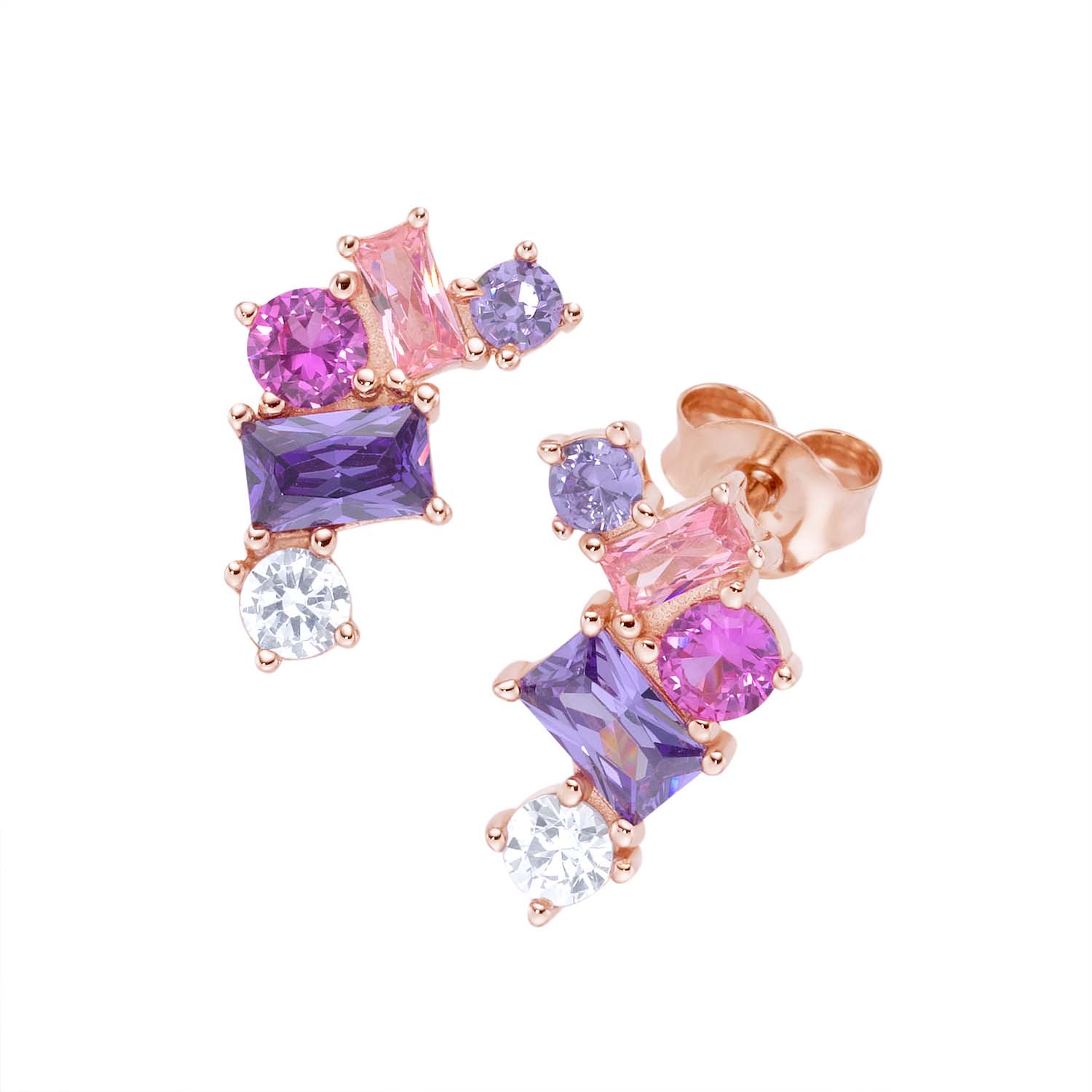 Ohrstecker Silber rosé vergoldet mit Korunden und Zirkonia