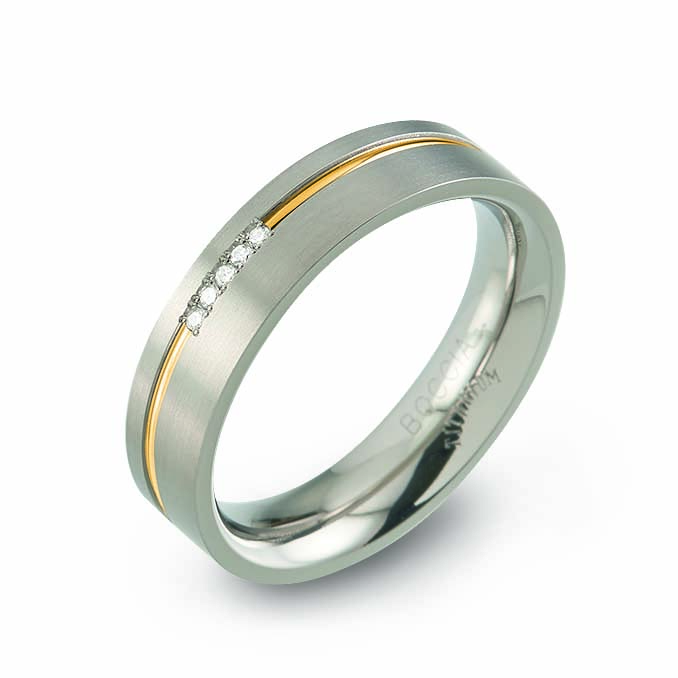 Boccia Damenring mit Brillanten Titan bicolor goldplattiert