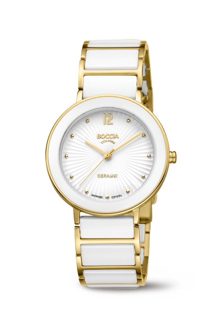 Boccia nickelfreie Damenuhr aus Keramik und goldplattiertem Titan Quartz
