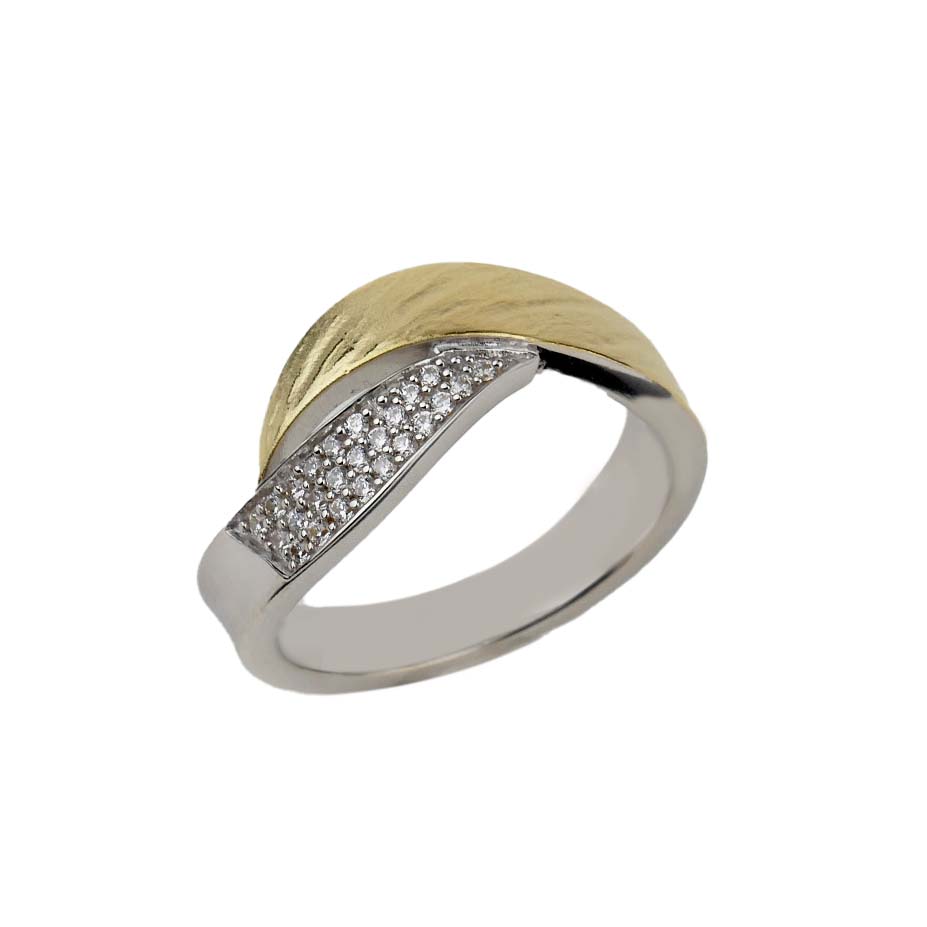 34161 Damenring Sterlingsilber mit Zirkonia in Bicoloroptik
