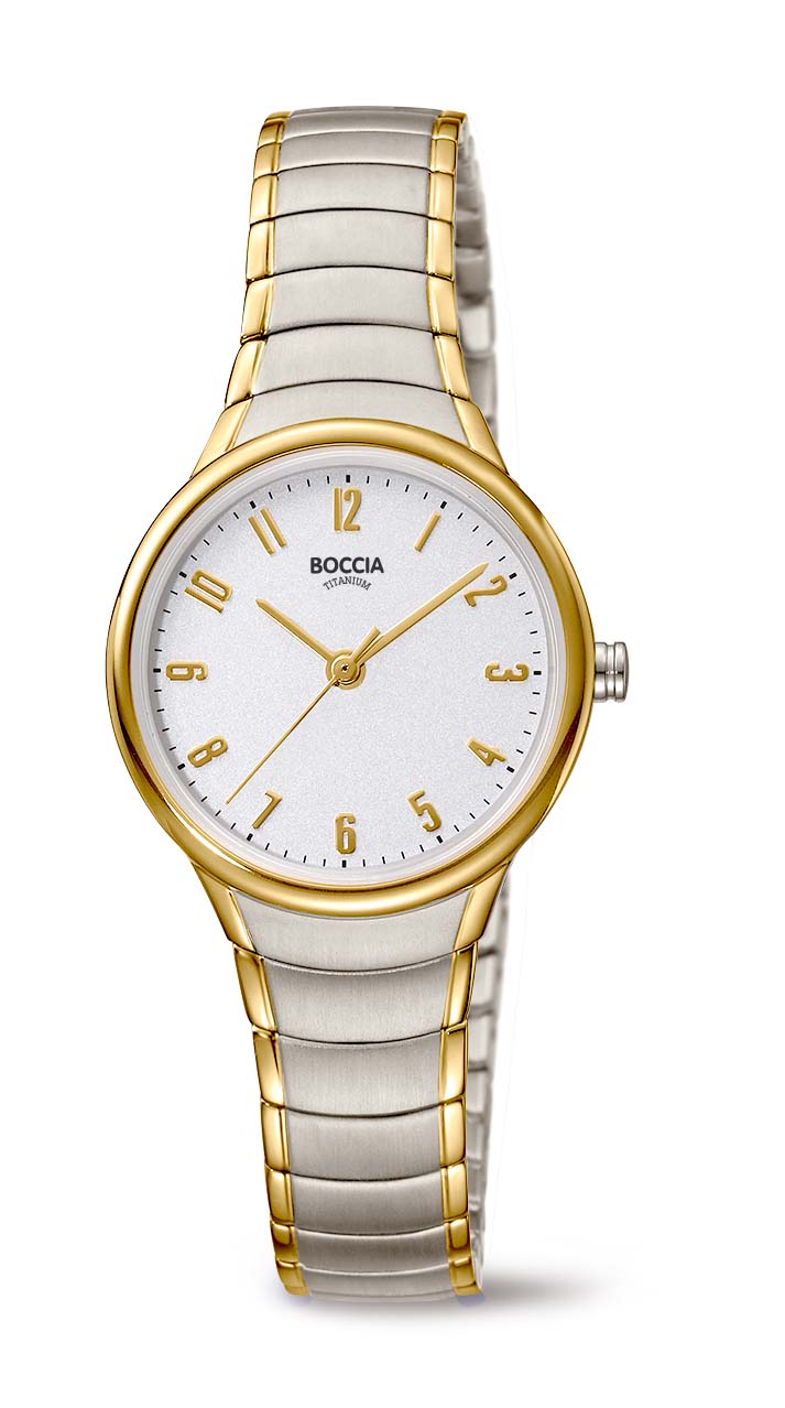 3319-02 Nickelfreie Boccia Damenuhr Titan bicolor goldplattiert