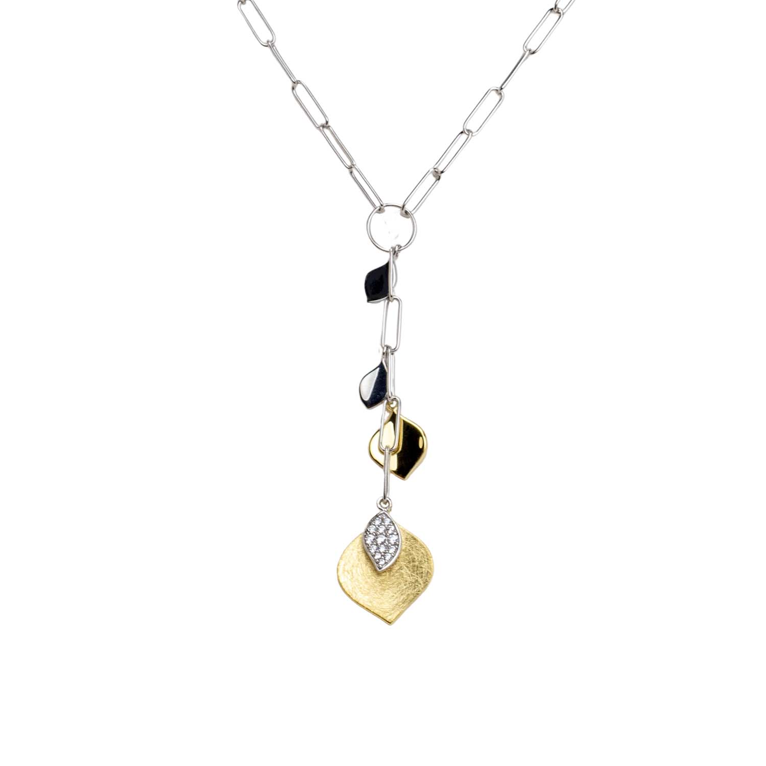 Y-Kette Silber in Bicoloroptik mit Zirkonia