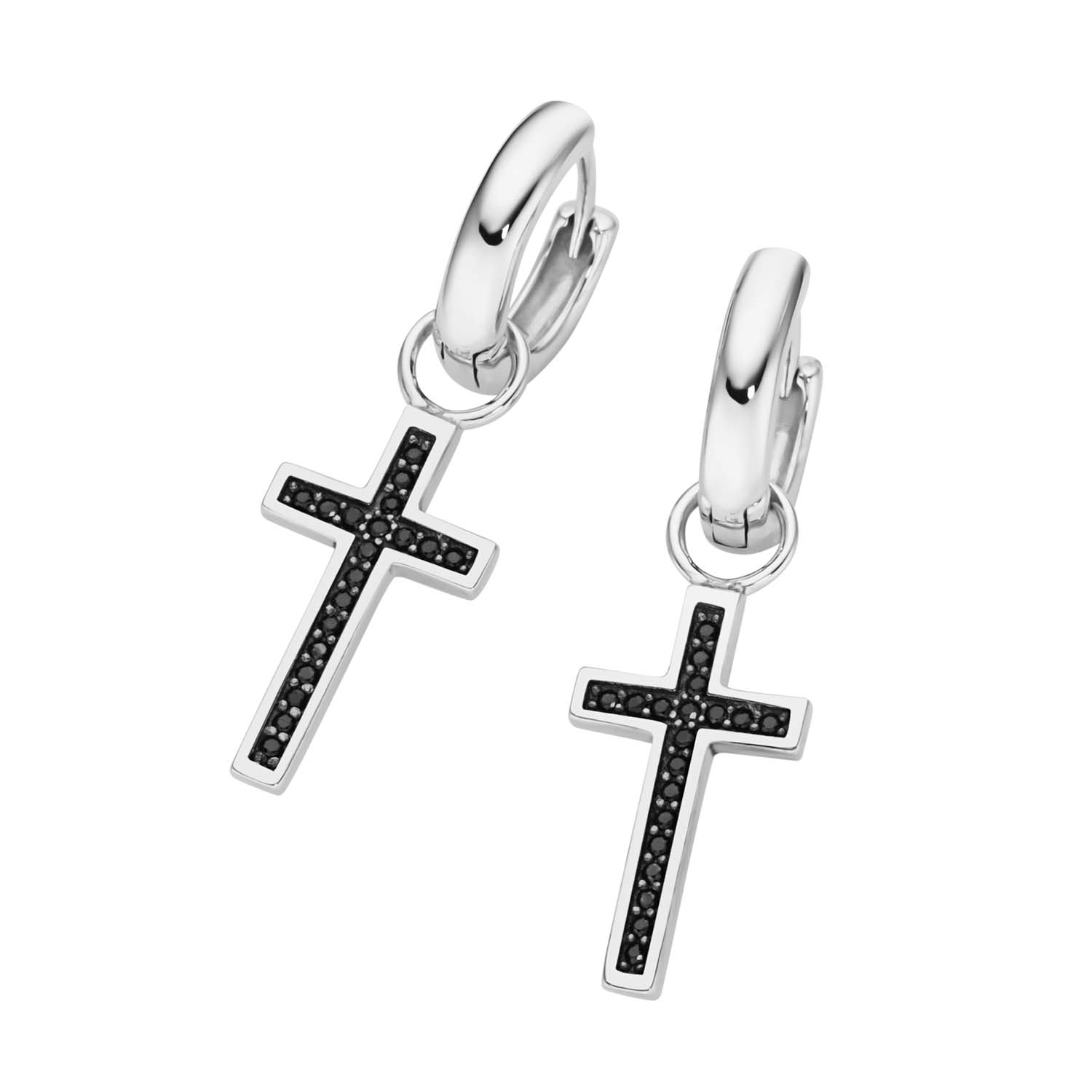 34379 Creolen aus rhodiniertem Silber mit Kreuz-Einhängern