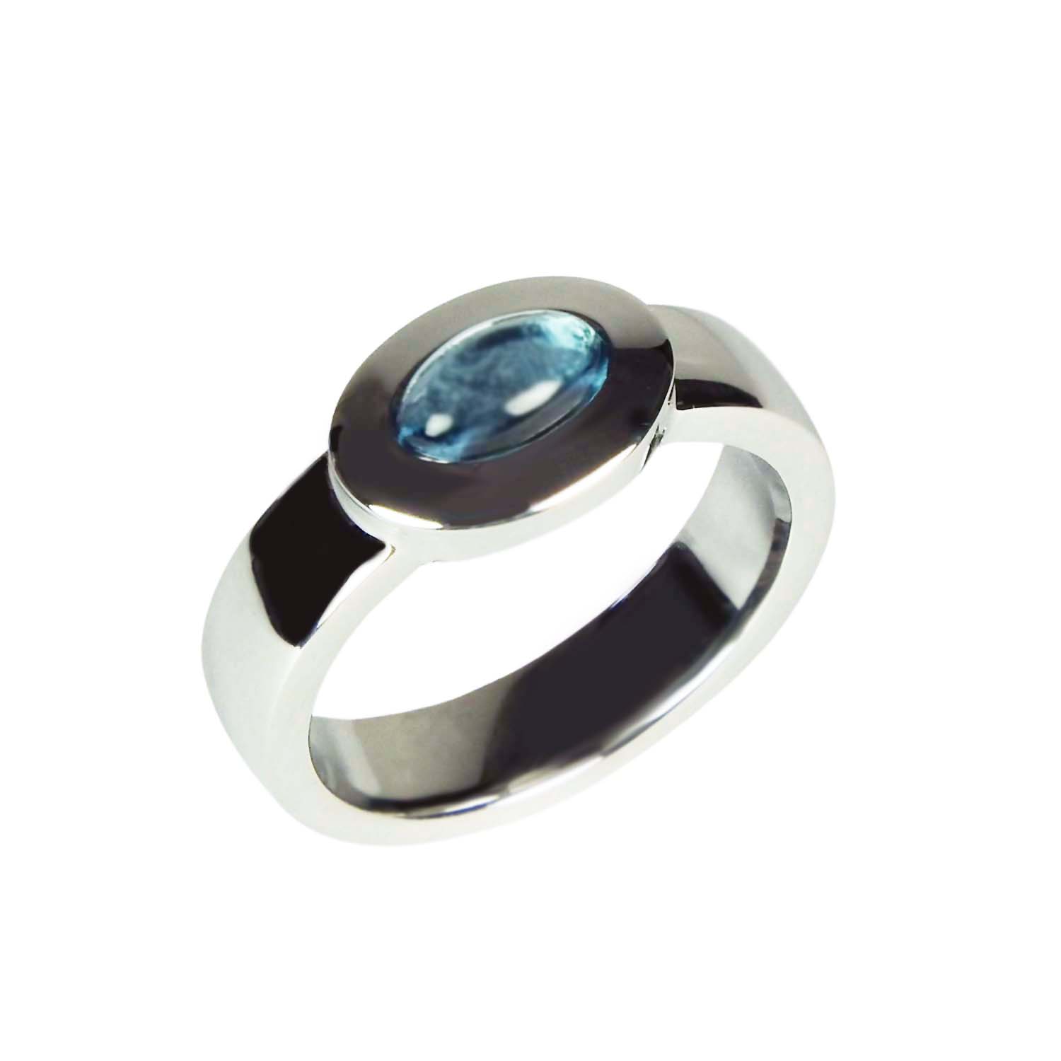 30796-4 Damenring Weißgold 585/000 mit Blautopascabochon Goldschmiedearbeit