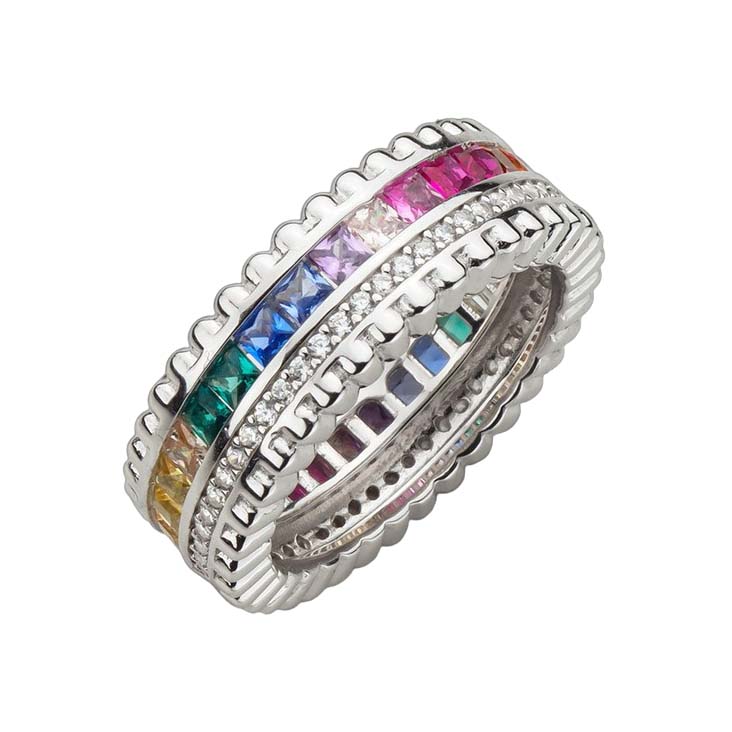 34387 Damenring aus rhodiniertem Sterlingsilber mit farbigen Zirkonia