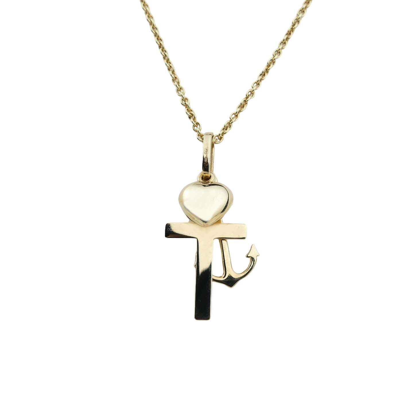 33701 Anhänger Glaube, Liebe, Hoffnung, Gelbgold 585, Kreuz, Herz, Anker