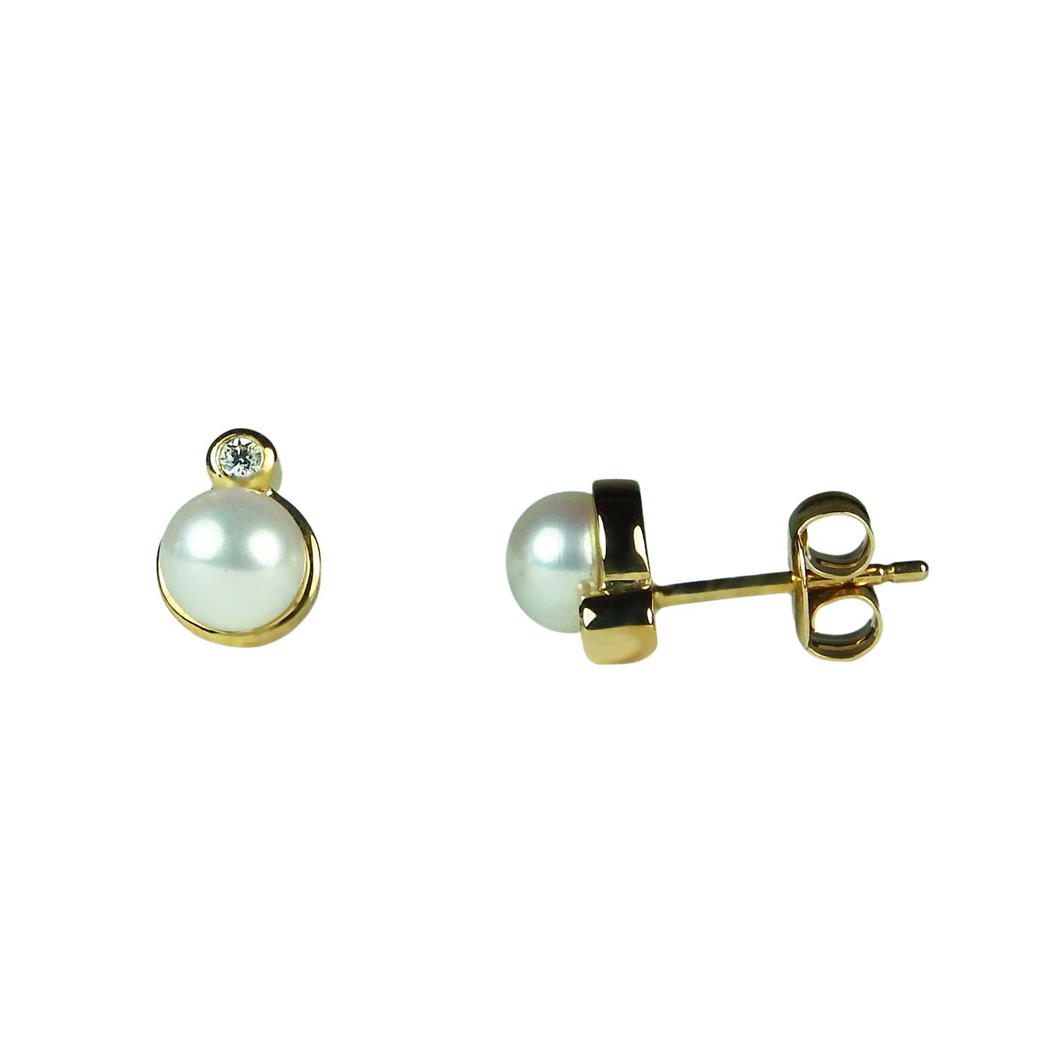 32947 Perlohrstecker Gelbgold 333/000 mit Süßwasserperlen und Zirkonia