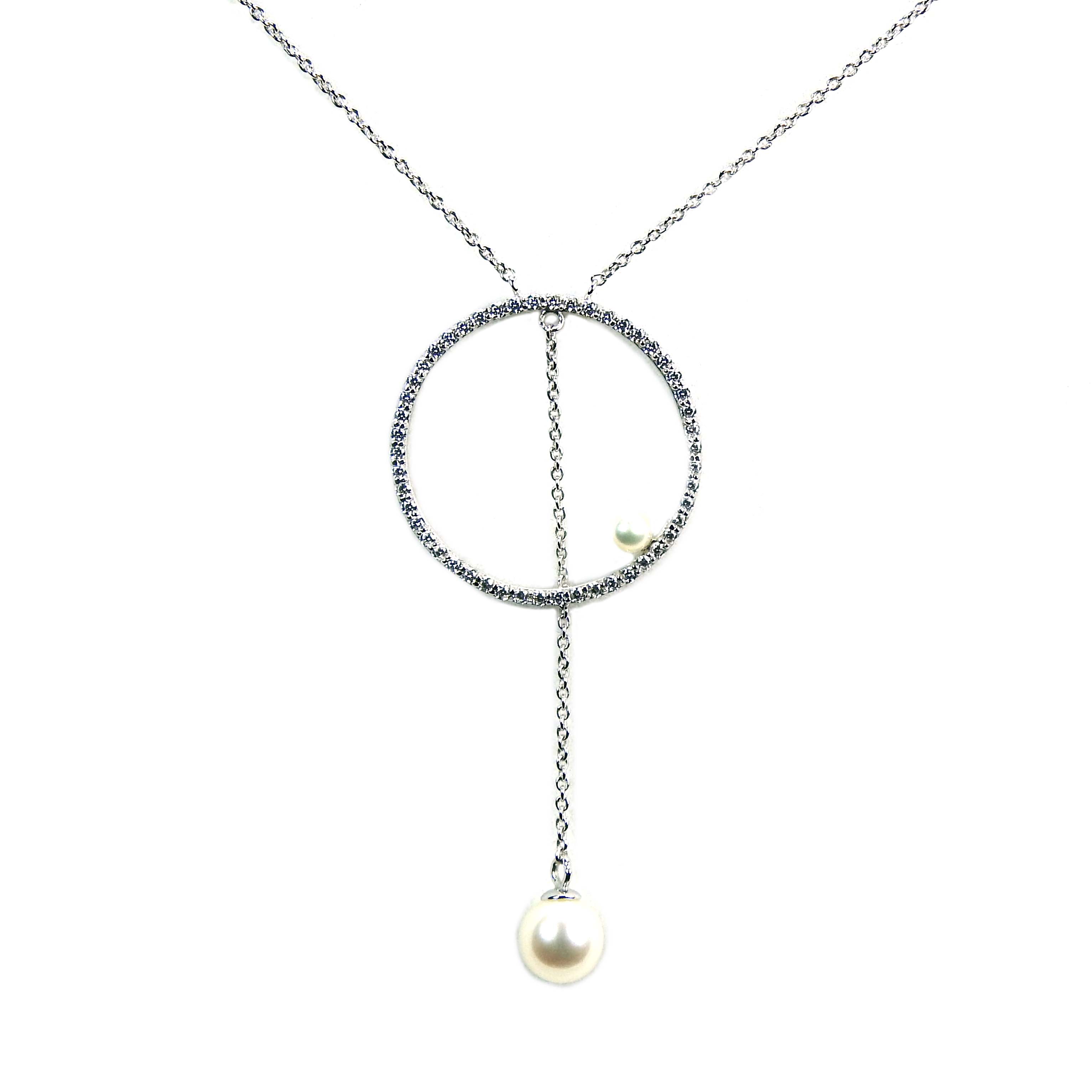 31071 Halskette Weißgold 375/000 mit Perlen und Zirkonia Collier mit Perlen