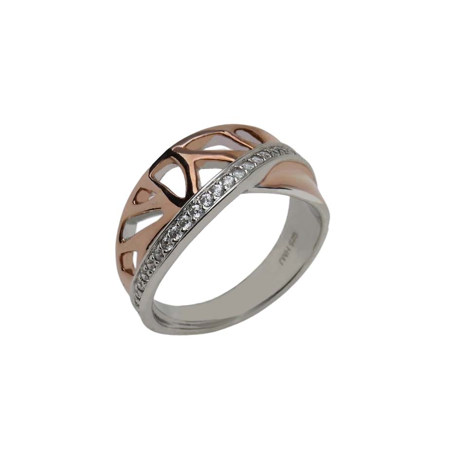 33255 Damenring Sterlingsilber bicolor roségold mit Zirkonia