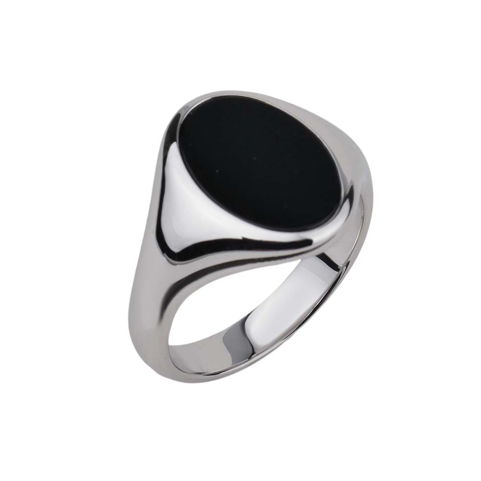 34338 Damenring aus rhodiniertem Sterlingsilber mit Onyx