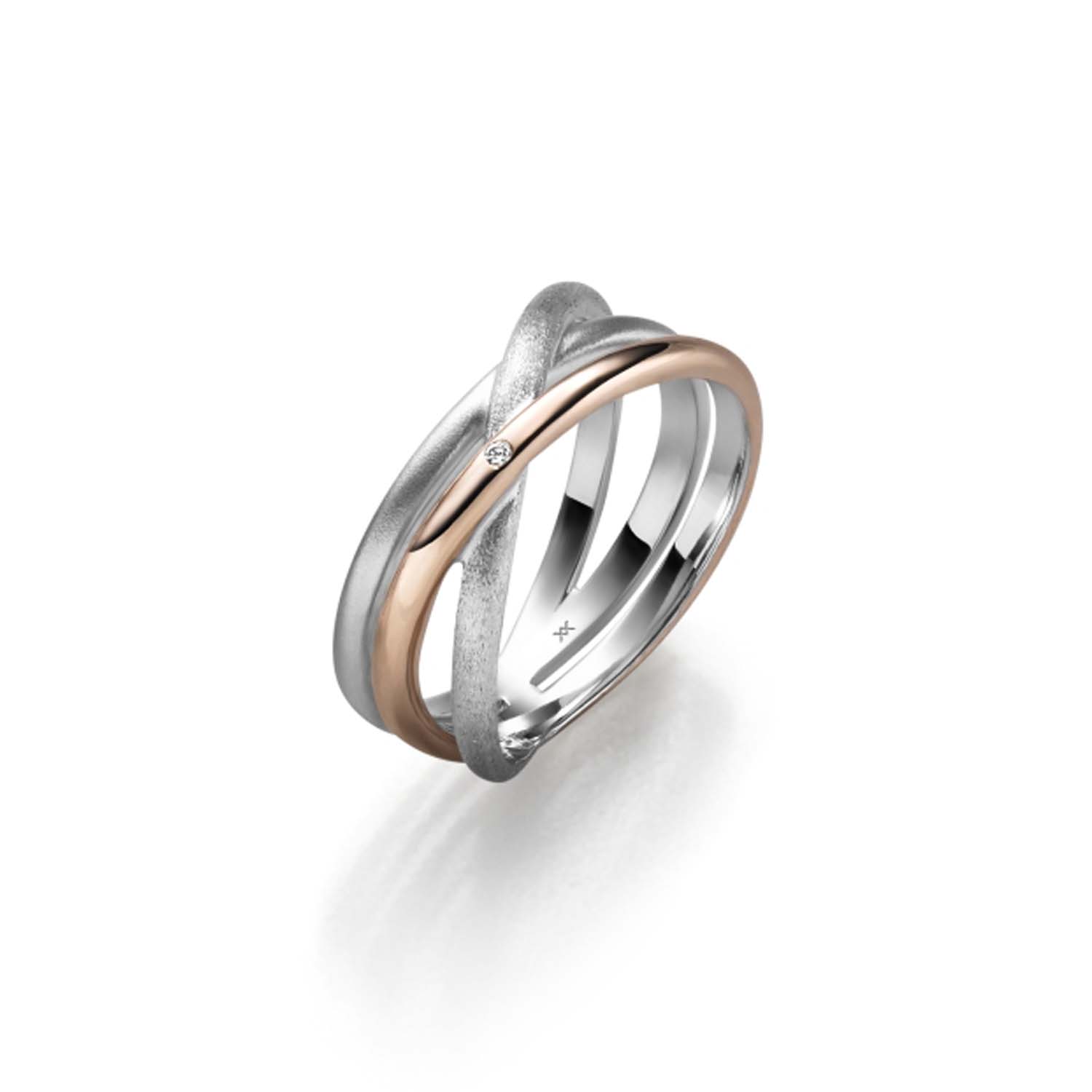 33897 Damenring aus bicolor rosé vergoldetem Silber mit Zirkonia