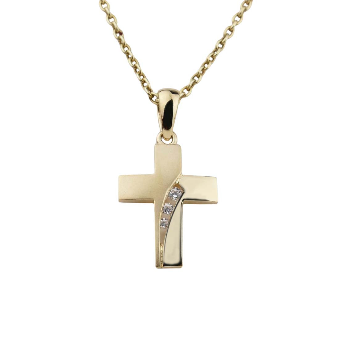 Kreuz mit Zirkonia Gelbgold 585/000