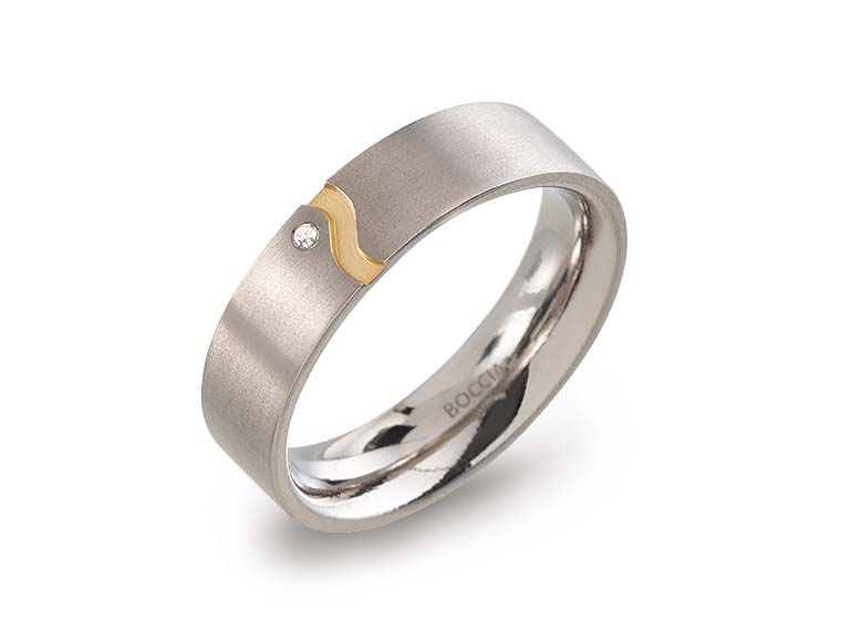 0147-04 Nickelfreier Boccia-Diamantring Titan bicolor Trauring Partnerring