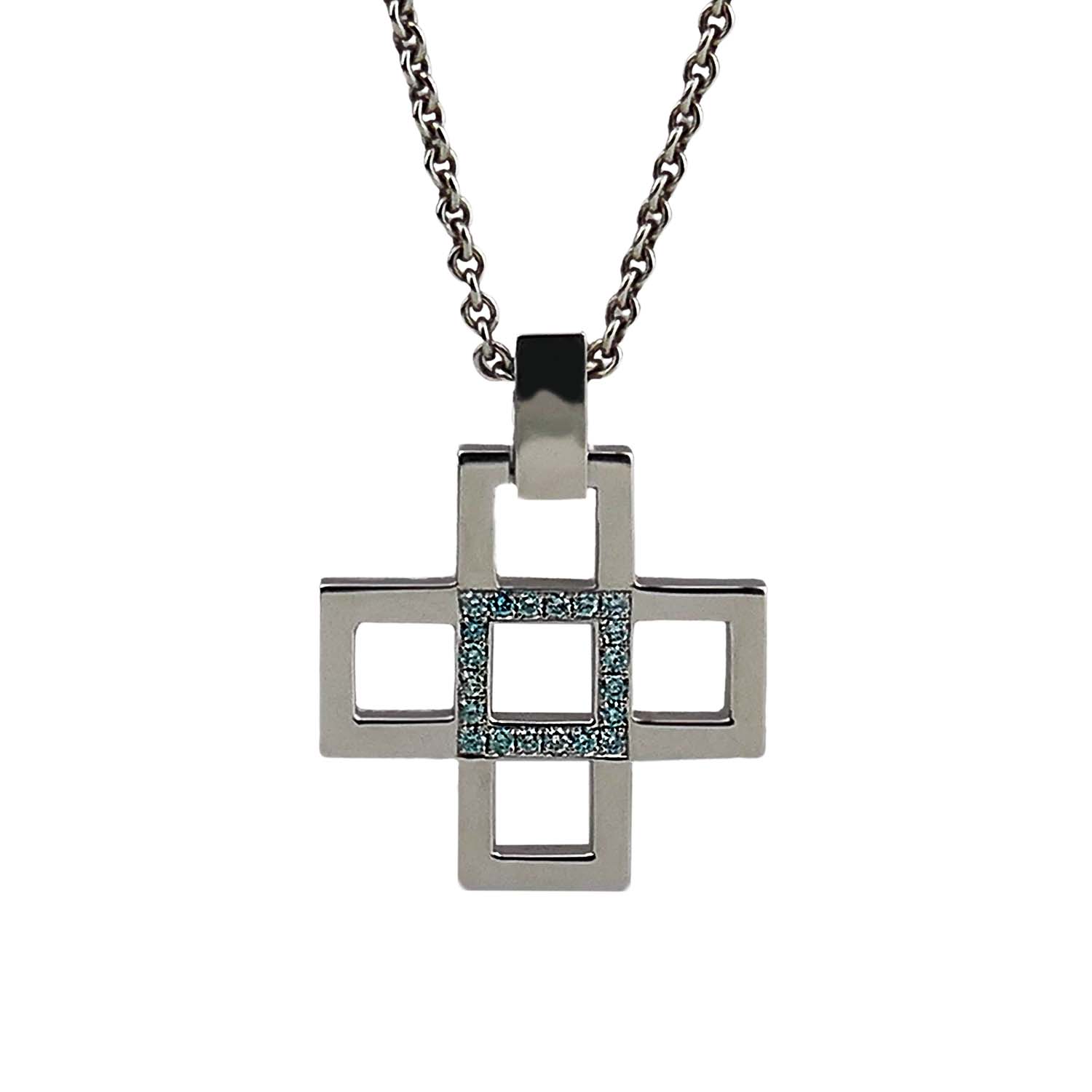 10282-4 Kreuz mit hellblauen Brillanten Weißgold 585/000 Handarbeit Brillantkreuz
