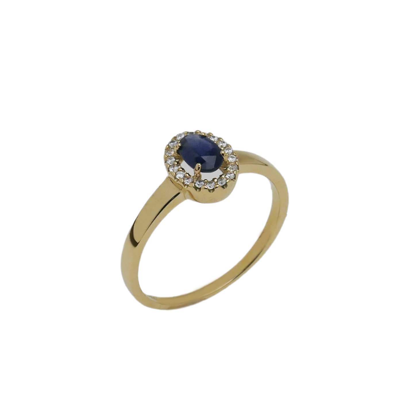 33042 Damenring Gelbgold 333/000 mit Safir und Zirkonia