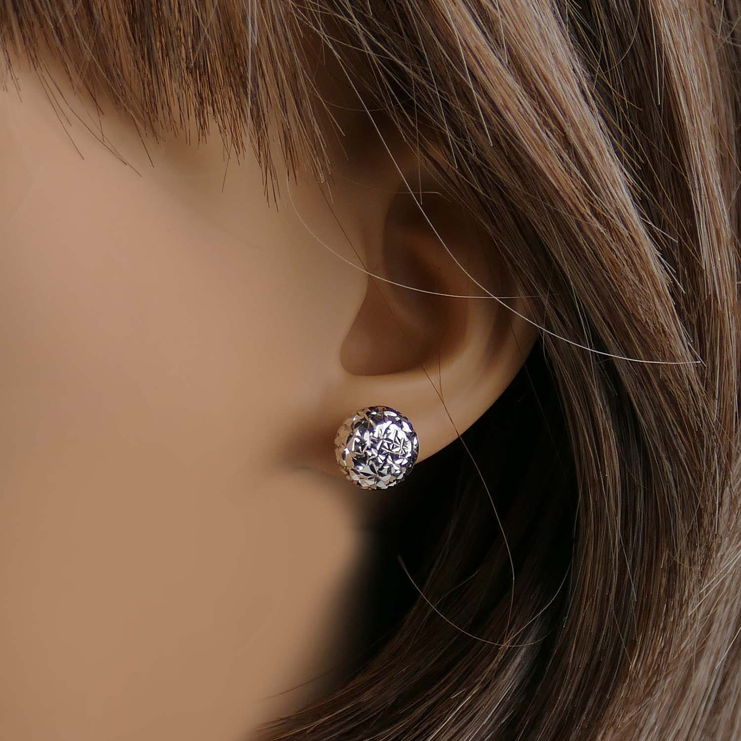 Ohrstecker Weißgold 585/000 in Kugelform mit Glitzeroptik