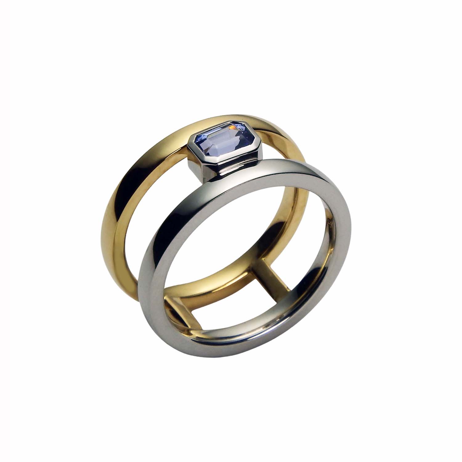 33106-1 Handgearbeiter Tansanitring Unikat Platin 950/000 und Gelbgold 750/000