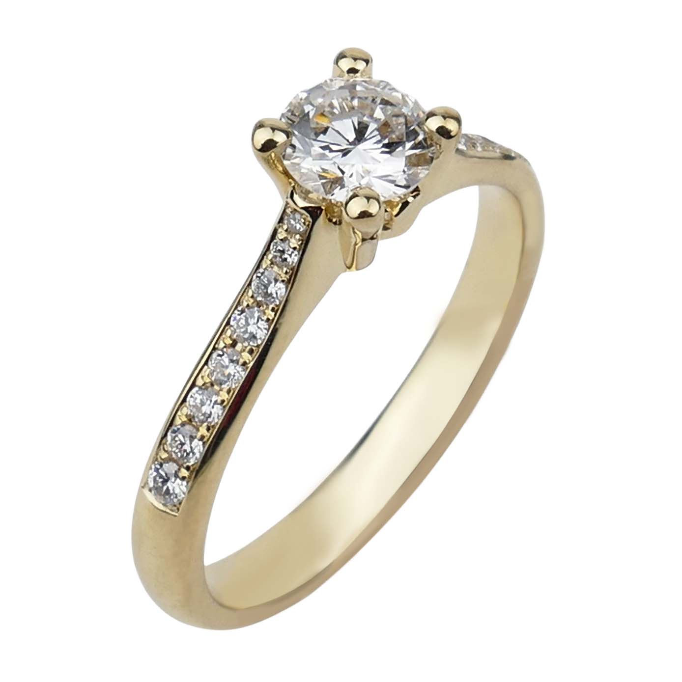 Verlobungsring Gelbgold 750/000 Goldschmiede-Ring mit Brillanten Verlobungsring Gelbgold 750/000 Goldschmiede-Ring mit Brillanten
