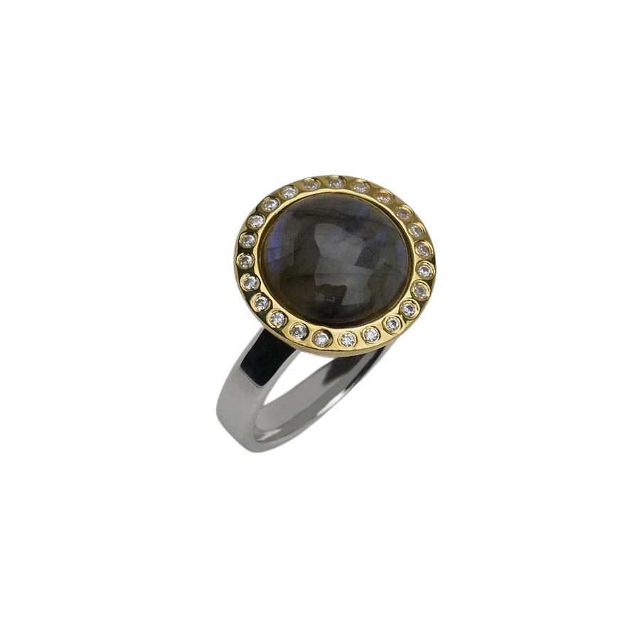 33275 Damenring Sterlingsilber bicolor mit Labradorit und Zirkonia