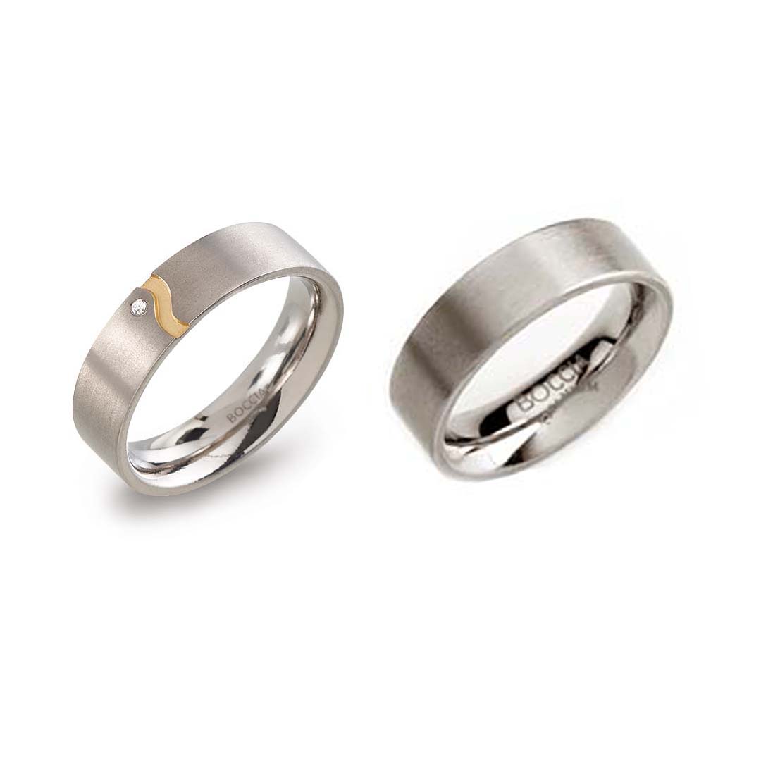 0147-04-0101-01 Boccia nickelfreie Trauringe Titan bicolor mit Diamant Eheringe
