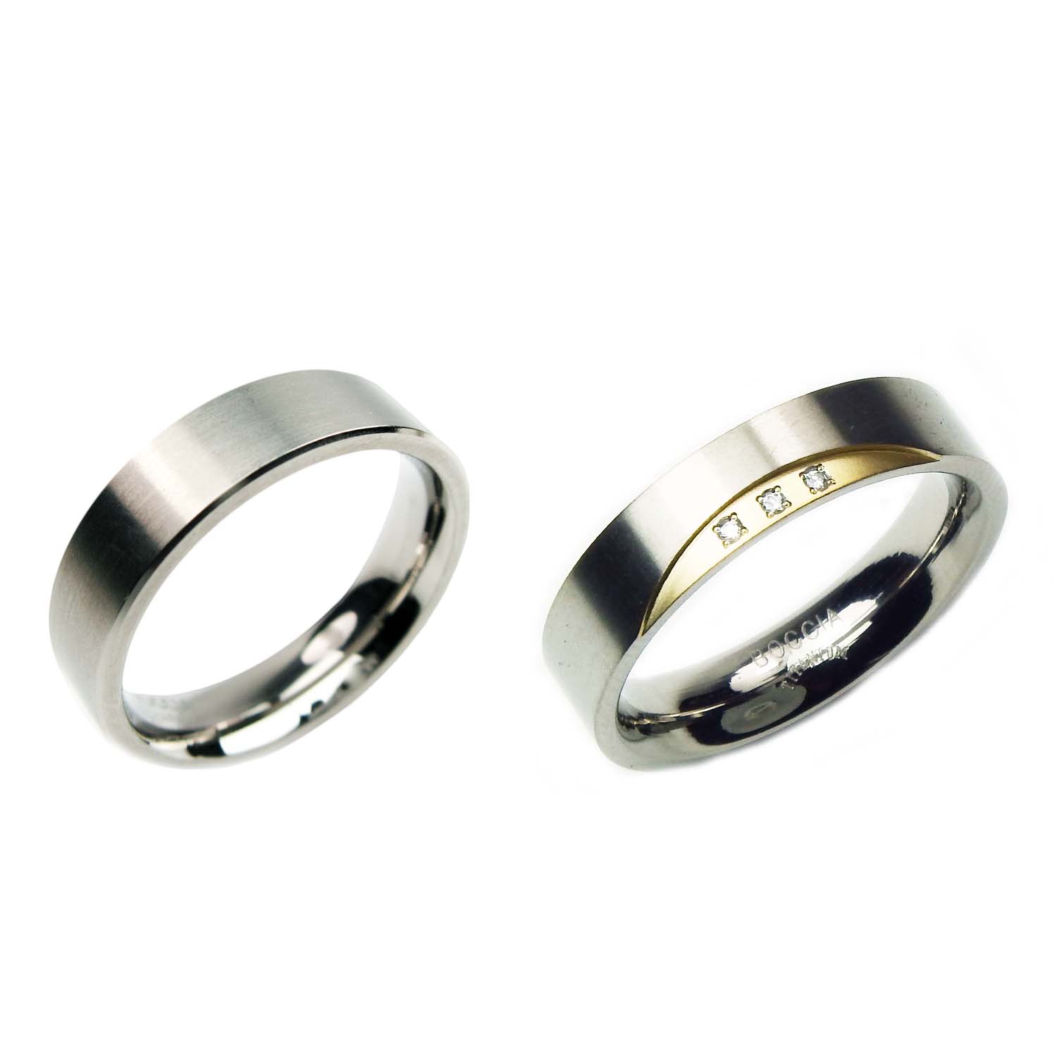 0101-01-0138-04 Boccia nickelfreie Trauringe Titan bicolor mit Diamanten Eheringe