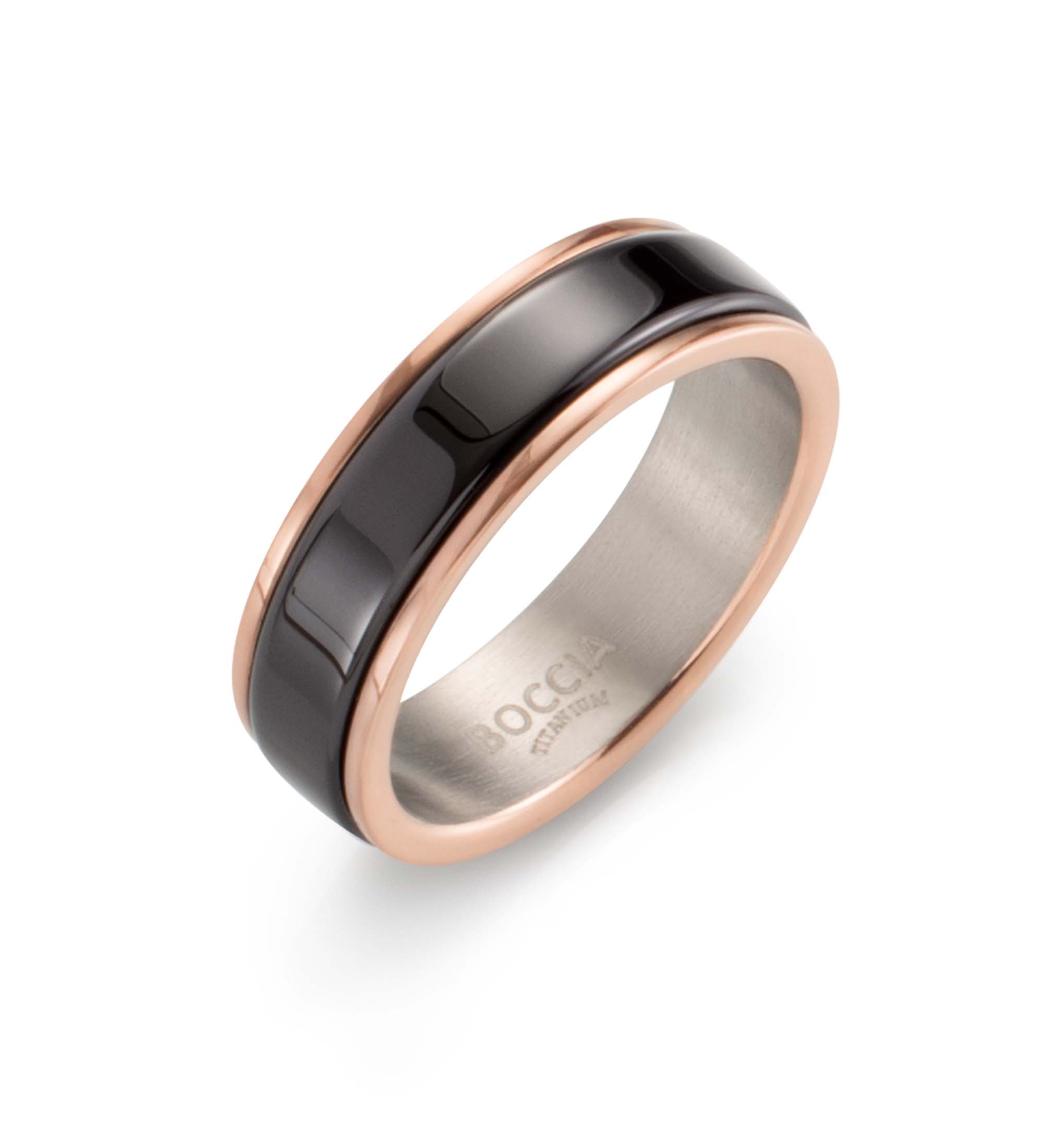 0132-04 Nickelfreier Boccia Ring Titan rosé goldplattiert mit Keramik