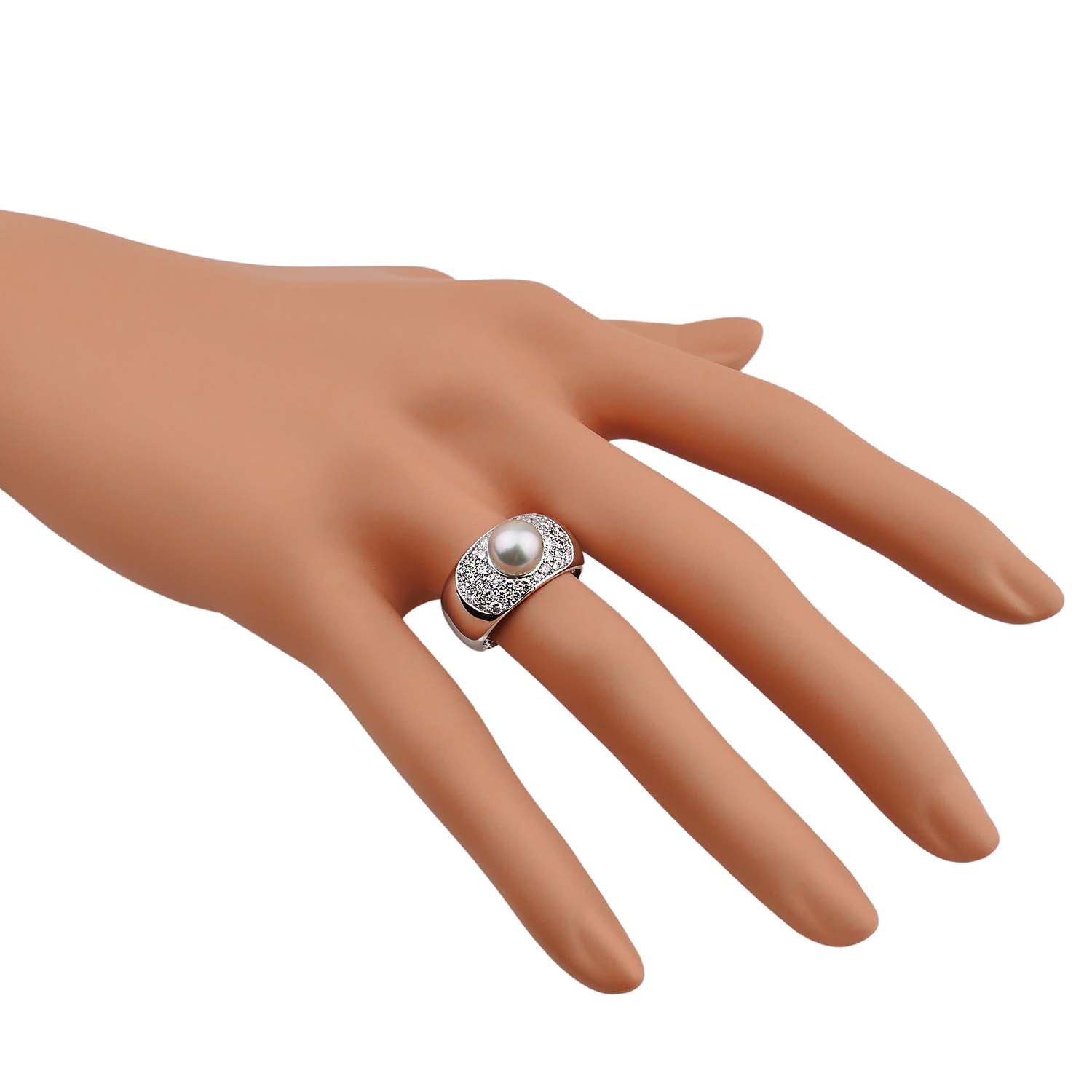 Perlring mit Brillanten Unikat Weißgold 750/000 handgearbeitet reduziert