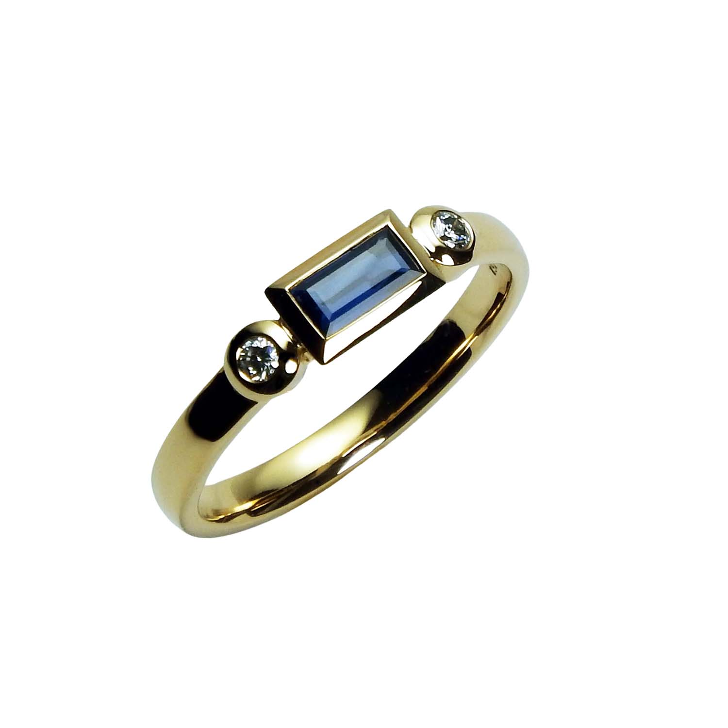 33112-1 Handgearbeiter Safirring Gelbgold 750/000 mit Brillanten Damenring mit Safir