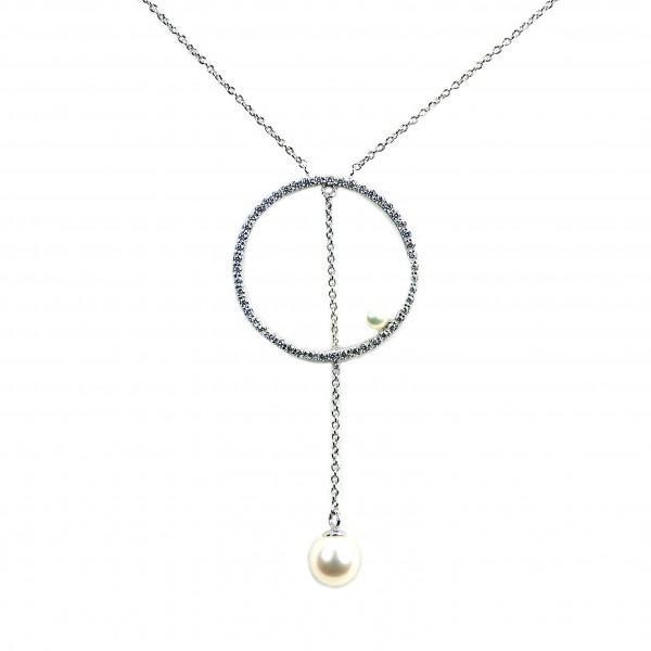 Halskette Weißgold 375/000 mit Perlen und Zirkonia Collier mit Perlen