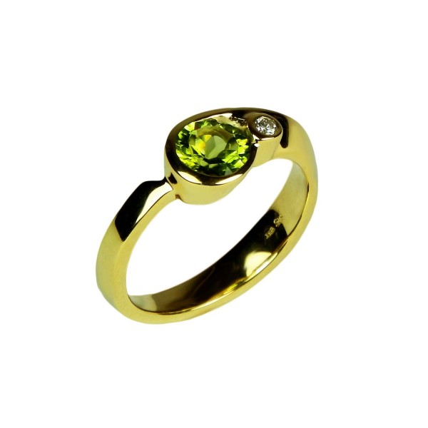 Damenring Peridot mit Brillant Gelbgold 585/000 Ring Gold mit grünem Farbstein